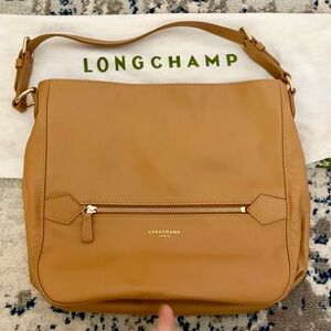 Longchamp Le Pliage Cuir Leather Hobo Shoulder Bag Camel